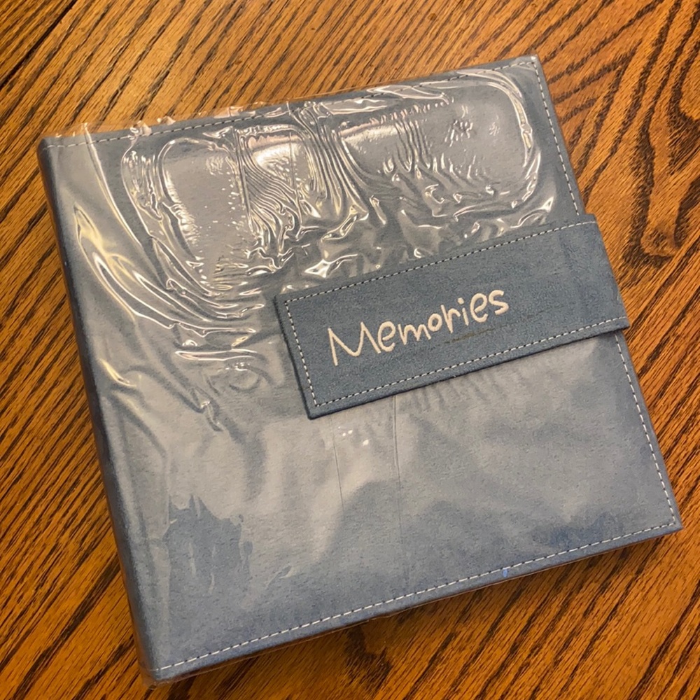 Blue Suede Magnetic Snap Photo Album Picture Book Embroidered Memories